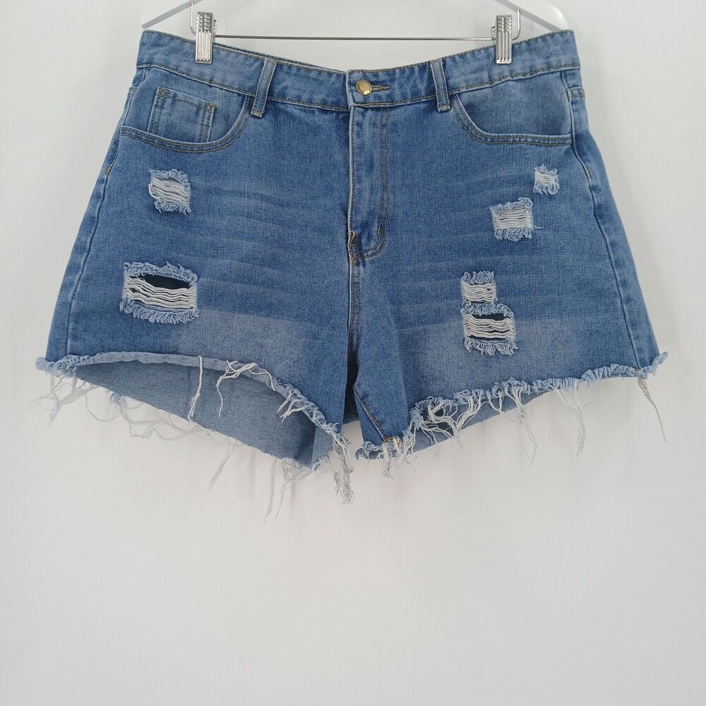 Shein Distressed Cut Off Denim Shorts Womens XL Light Wash Casual Basic